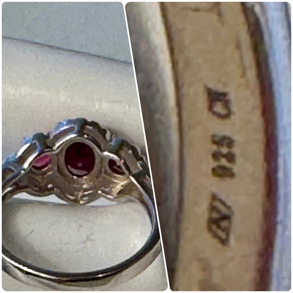 Three Oval Rubies and CZ Stones Set in 925 Sterling Silver Women’s Ring - Picture 5 of 7